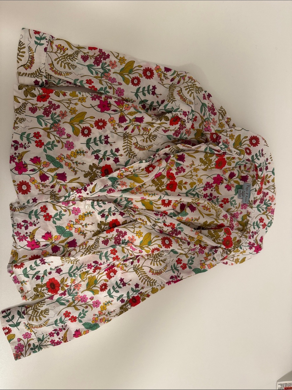 Papo d'Anjo White Floral Print Blouse with Pink, Red & Green Accents
